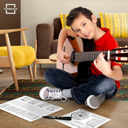 SCRIBBLEDO Guitar Practice Dry Erase White Board, 11 x 14 Inch Portable Double Sided for Kids, Musicians