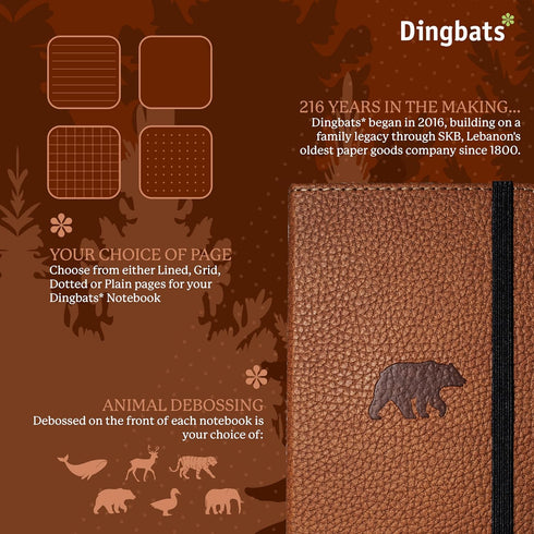 Dingbats* Wildlife A6 Plain Pocket Notebook - PU Leather Hardcover Small Writing Journal with Elastic Closure
