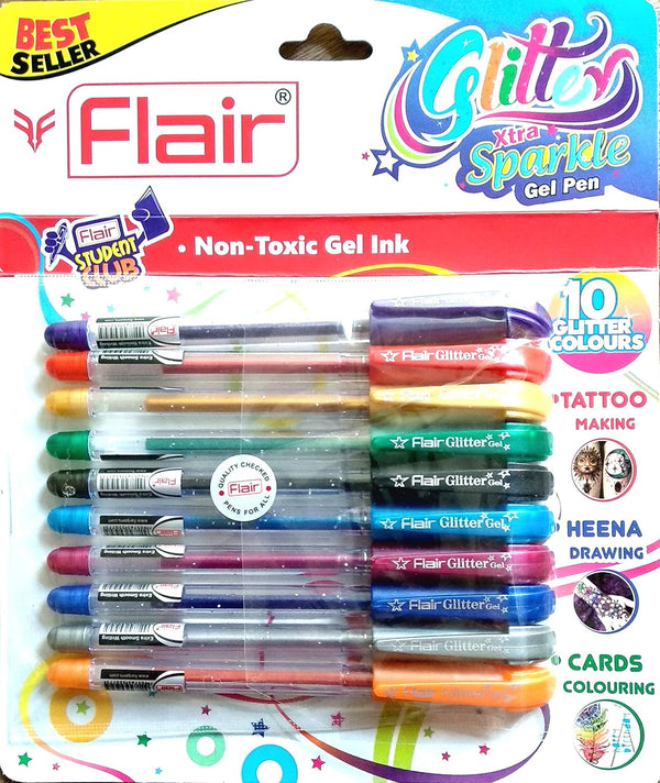 Flair Xtra Sparkle Glitter Gel 10 Colours Xtra Sparkle Gel Pen by