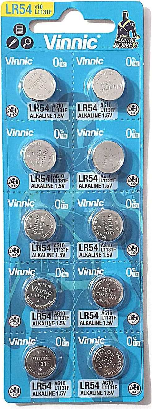 Vinnic AG10 L1131 189 V10GA RW89 D189 Pack of 10 Alkaline Batteries for