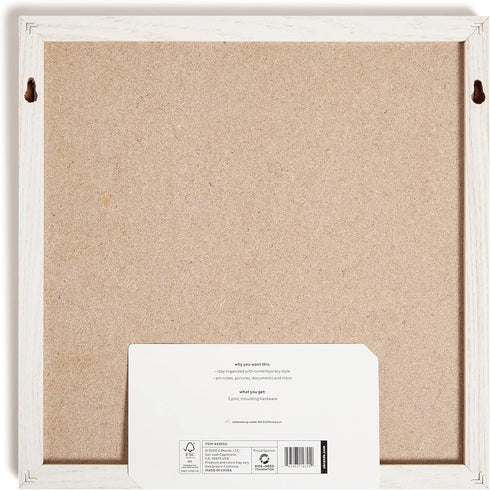 U Brands Rustic Linen Bulletin Board, 14"x14", White Wood Style Frame with Industrial Grade Pinning Surface