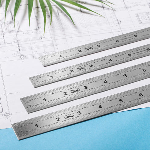 Mr. Pen Machinist Ruler, 4 Pack (6, 8, 12, 14 inch), Stainless Steel Metric Ruler with Millimeter Measurements