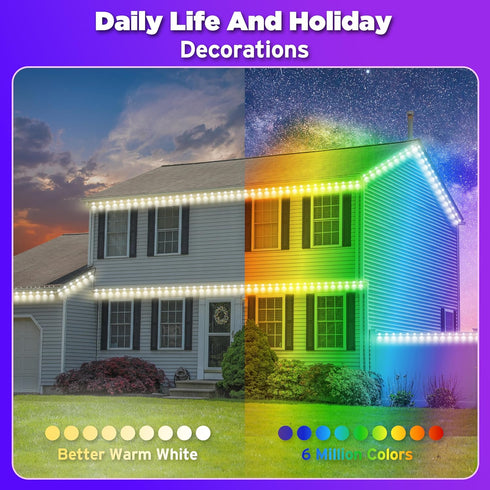 VoyageEase 100FT IP67 permanent outdoor lights Smart RGB Outdoor Lights - Waterproof LED Strip Lights with App/Remote