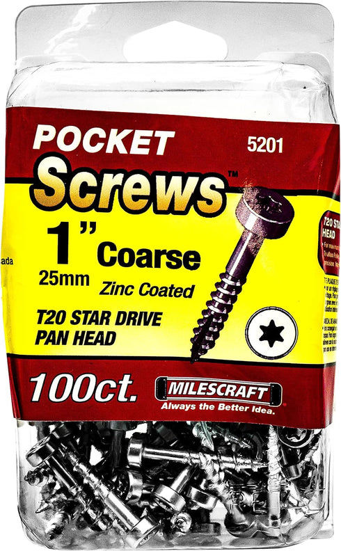 Milescraft 5201 Wood Pocket Hole Screws, #7 x 1" Pan Head with Coarse Thread (100pc.), Torx Drive Self-Tapping