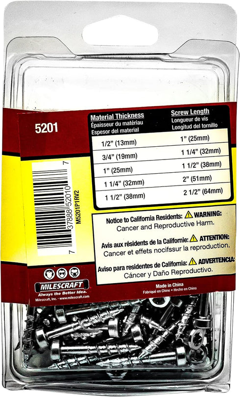 Milescraft 5201 Wood Pocket Hole Screws, #7 x 1" Pan Head with Coarse Thread (100pc.), Torx Drive Self-Tapping