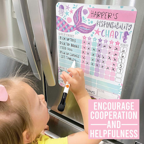 Magnetic Chore Chart for Kids - Mermaid Good Behavior Chart, Dry Erase Daily & Weekly Responsibility List at Home