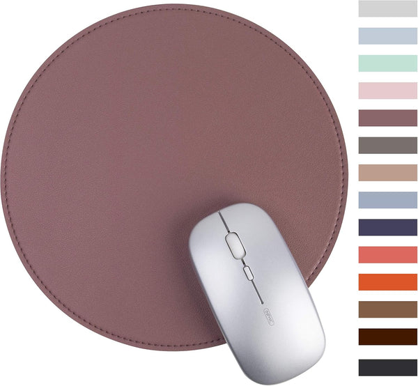Round Mouse Pad, Non-Slip Mat with Premium Stitched Edge, Waterproof Thickened PVC Leather for Office/Home, 8.66" Dark
