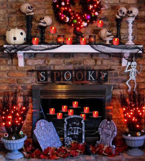 SingTok 12 PCS Red LED Tea Lights Battery Operated, Flameless Votive Tealights Fake Candles for Christmas Halloween