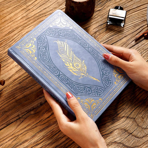 CAGIE Vintage Journal for Women, 320 Pages Gold Edge Thick Paper Notebook, A5 Hardcover Journal Notebook Leather Journals for writing, 5.7" x 8.3", Light Blue