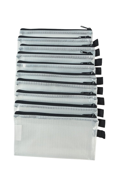 Sax Mesh Tool Case Pouches - 5 x 9 inches, Clear with Black Trim, Pack of 10