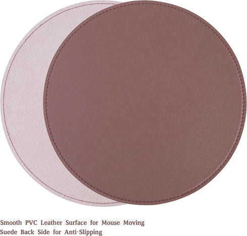 Round Mouse Pad, Non-Slip Mat with Premium Stitched Edge, Waterproof Thickened PVC Leather for Office/Home, 8.66" Dark