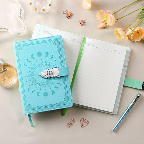 A5(21 15cm) ZXHQ Diary with Lock for Women Girls, Colorful Lock Journal, Refillable Leather Journal Writing Notebook