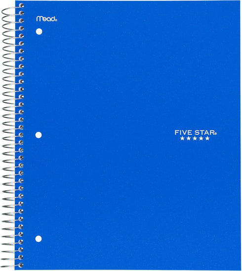 Five Star Spiral Notebooks, 3 Subject, Wide Ruled, 150 Sheets, 10-1/2" x 8", 2 Pack, Black, Blue