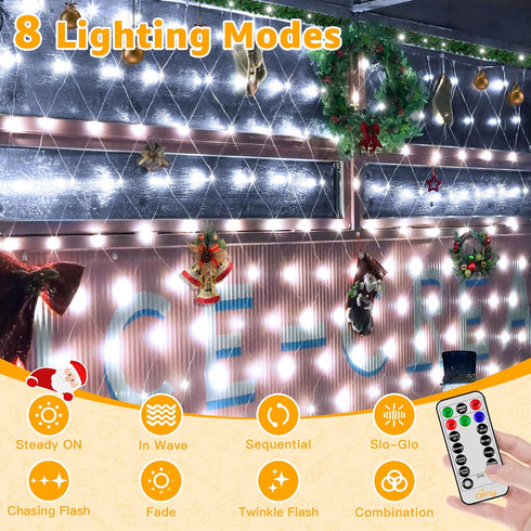 IP67 210LED 10x7ft 8 Ollny Net Lights Outdoor Mesh Lights Waterproof, Cool White Christmas Net Lights, Connectable