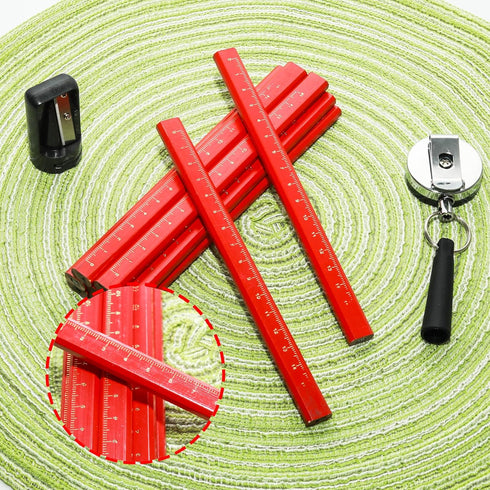 JAKOUE 12 set,7 Inches Pcs Red Carpenter Pencils Woodworking Construction Pencils with Pencil Sharpener and Retractable