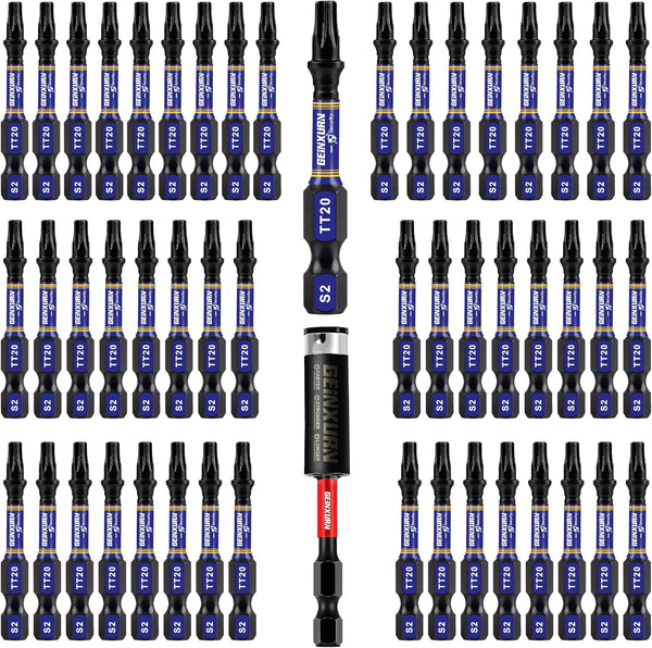 2 In. Security T20 Impact Magnetic Screwdriver Bit Set, 51 Pieces #20 Torx Head Power Bit Set with Impact Bit Holder