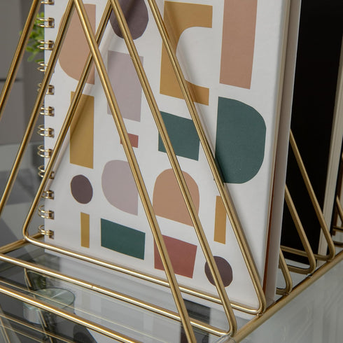 Martha Stewart Ryder Gold Mesh Metal 9 Slot Triangle Magazine File Holder, Desktop Organizer