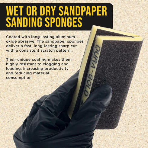 120 10 4.7" 3.9" Dura-Gold Grit Double-Sided Sanding Sponges, Box of - Performance Flex x Wet or Dry Flexible Softback