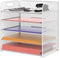 Supeasy 5 Trays Paper Organizer with Handle, Mesh Desk File Organizer, White Paper Sorter for Office, Home, or School