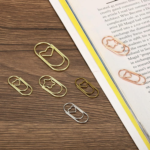 MECCANIXITY Heart-Shaped Paper Clip Fun Clips - Cute Decorative Bookmarks 1.2 Inch Gold Tone, Pack of 20