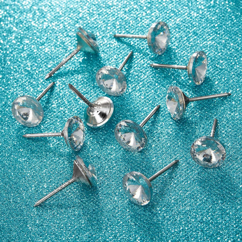 100 Pieces Upholstery Nails Tacks, Decorative Push Pins, Fancy Diamond Crystal Thumb Tacks for Furniture