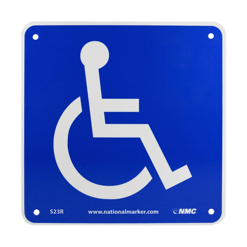 NMC S23R Office Sign, Handicapped Graphic, 7" x 7", Rigid Plastic, White on Blue