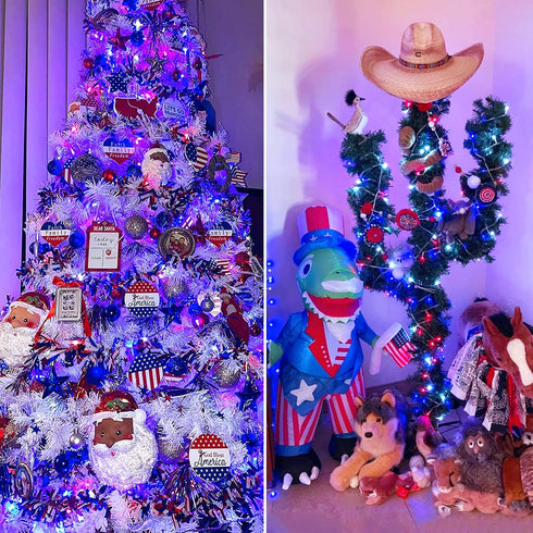 4th 33ft 100 8 4th JMEXSUSS of July Decorations Red White and Blue Lights, LED String Light Indoor Plug-in, Modes