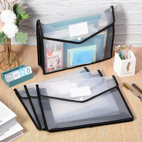 Epakh 10 Pcs A4 Size Plastic File Folders, Expanding Wallet Organizer with Snap Closure, Waterproof Transparent