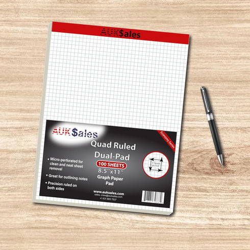 AUKSales Graph Paper Legal Pads, 8.5 x 11 Inches, 100 Sheets, 3 Pack Quad Ruled Paper Pad for School Office Supplies
