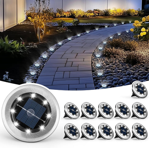 Mini Solar Ground Lights, 12 Pack Solar Powered Pathway Lights, Waterproof Outdoor