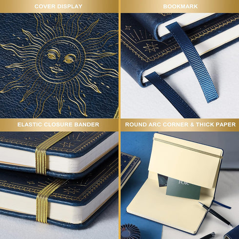 Blue Faux Leather Ruled Notebook/Journal, 144 Pages, Large, Premium Thick Paper, Hard Cover with Pocket