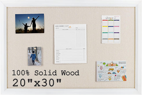 Bulletin Board Cork Board with Linen, 30" x 20" Wood Framed Decorations, Wall Mounted Fabric Picture Board