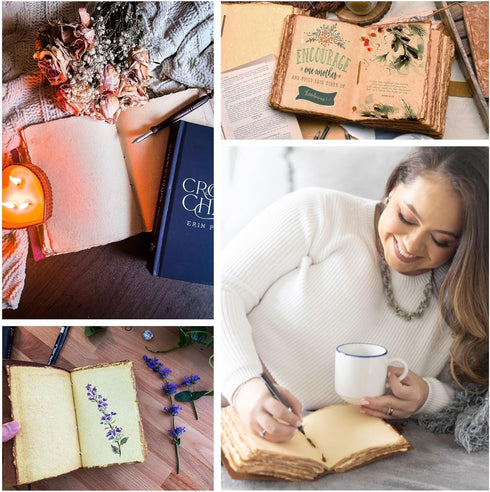 LEATHER VILLAGE Floral Embossed Leather Journal - 200 Pages, 6” x 4” (A6), Green, Vintage Blank Paper Travel Diary