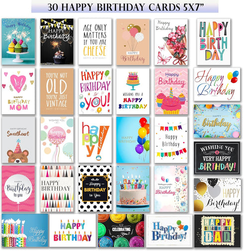 T&M Quality Designs LLC 100 5x7 Inch 100 All Occasion Cards Assortment Box with Envelopes and Stickers - Large Bulk