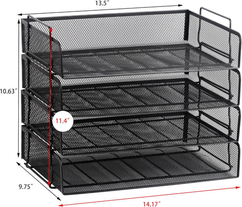 EASEPRES 4 Tier Stackable Desktop Document Letter Tray Organizer, The Mesh Collection, Black