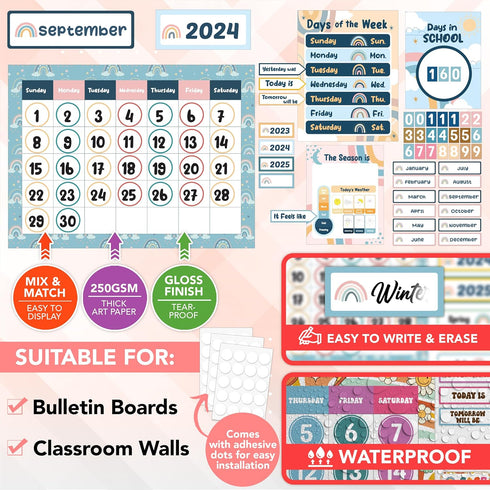 Decorably 148 Pcs Teacher Calendar for Classroom Bulletin Board Set, Preschool Calendar