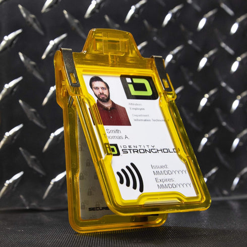 Identity Stronghold Secure RFID Badge Holder for 1 Card, Heavy Duty Hard Plastic ID Badge Holder, USA Molded and