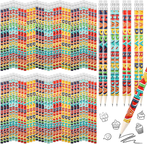 Kosiz Happy Birthday Pencils, Colorful Printed Birthday Pencils with Top Erasers, Perfect for Teachers and Kids Gifts