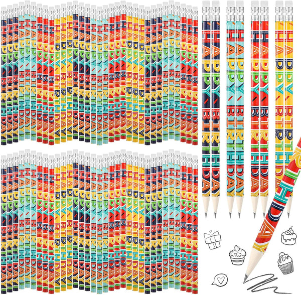 Kosiz Happy Birthday Pencils, Colorful Printed Birthday Pencils with Top Erasers, Perfect for Teachers and Kids Gifts