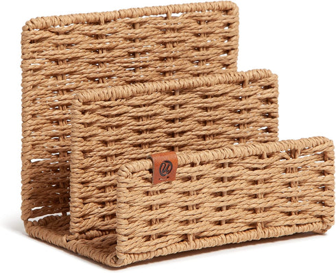 U Brands Woven Letter Sorter, Rattan-Inspired Wicker Style Office Organization Supplies, 1 Count