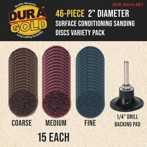 46-Piece 2" Pack 15 1/4" Dura-Gold Diameter Surface Conditioning Sanding Discs Variety - Each Coarse, Medium, Fine Grit