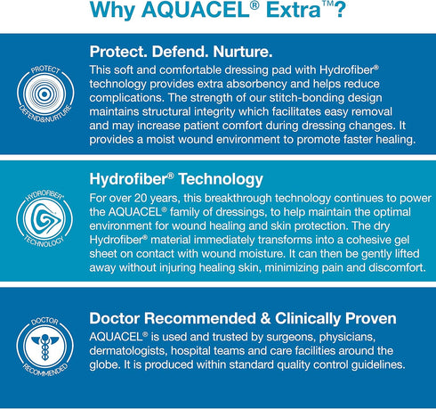 ConvaTec AQUACEL Extra Hydrofiber Absorbant Dressing, 2"x2", for Moderate to Highly Exuding Wounds, 10ct Box