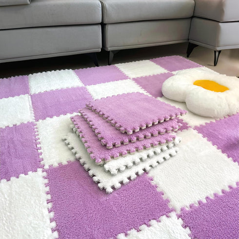 easycustomerlee 12pcs Tiled Puzzle Play Mats Interlocking Shaggy Soft EVA Foam Mats Protective Floor for Children Kids