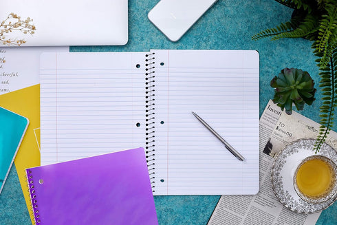 It's Academic College-Ruled Spiral Notebook, 1-Subject, 80 Sheet, Metallic Purple and Teal, 4 Pack