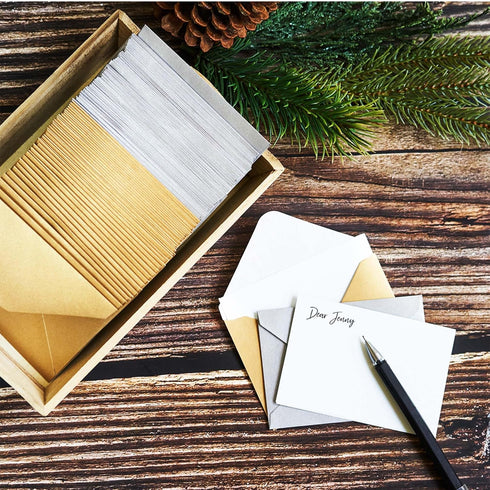 Gift Card Envelopes - 100-Count Mini Paper Envelopes for Small Note Cards, Gold and Silver, 4 x 2.7 Inches