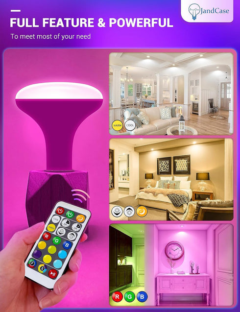 JandCase BR30 Color Changing Light Bulb, RGB+Warm+Cool White, 12W (100W Equivalent), 2 Pack