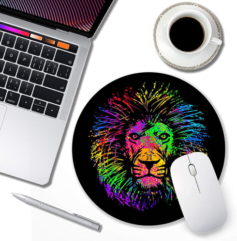 Small Computer Mouse Pad, Round Watercolor Lion Design, Office Non-Slip Rubber Mousepad