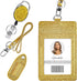 Retractable ID Badge Holder, Bling Rhinestone Badge Reel with Belt Clip, Shiny PU Leather Holder for Nurse, Teacher