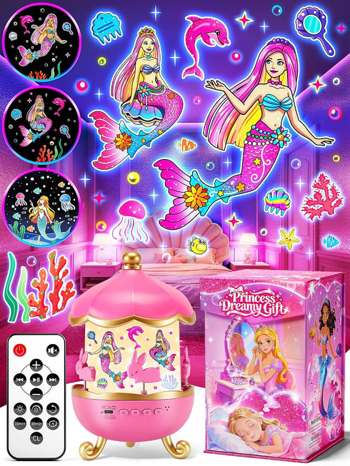 Little Mermaid Toys, 15 Soothing Sounds+18 Films+378 Colors Kids Night Light Projector,
