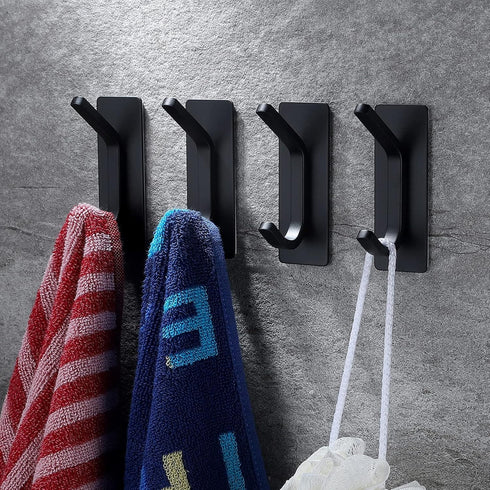 YIGII Towel Hook/Adhesive Hooks, Black Wall Hooks for Bathroom and Kitchen, Heavy Duty 4-Pack